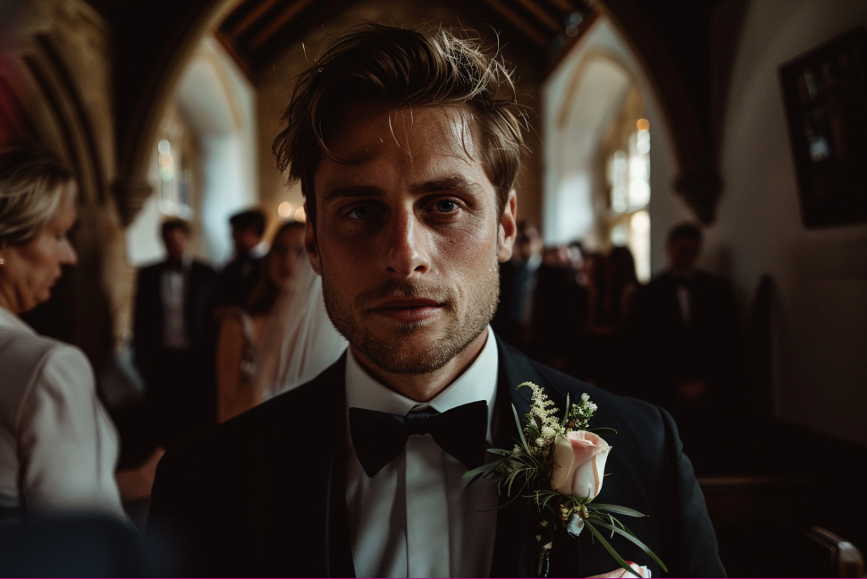 A slightly disheveled groom | Source: MidJourney