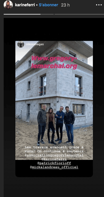 Story de Karine Ferri évoquant un projet de l’association Grégory Lemarchal. | Photo : Story Instagram / Karine Ferri