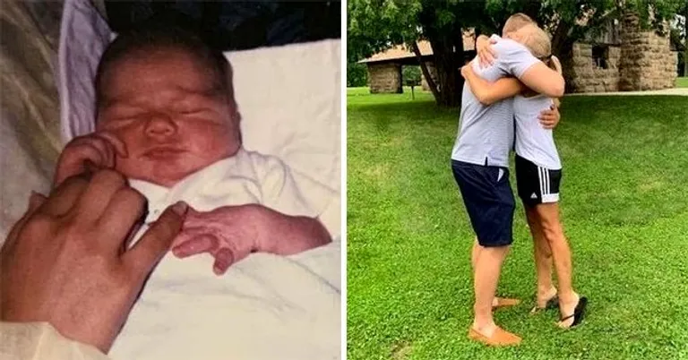  Un nouveau-né Greg Vossler [à gauche] Fils biologique, Greg Vossler, serrant dans ses bras sa mère biologique, Melanie Pressley. | Source : facebook.com/FOX35Orlando