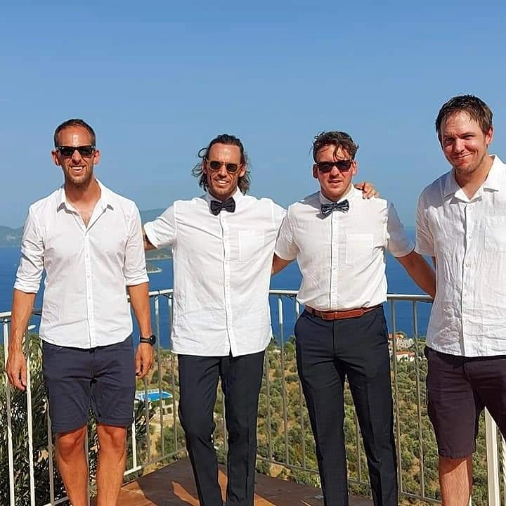 The four brothers were raised by a caring mother who supported their ambitions. In this photo, Sam, Ben, Joe, and Dan Claflin posed together for a picture shared by their father on August 7, 2022. | Source: X/markclaflin
