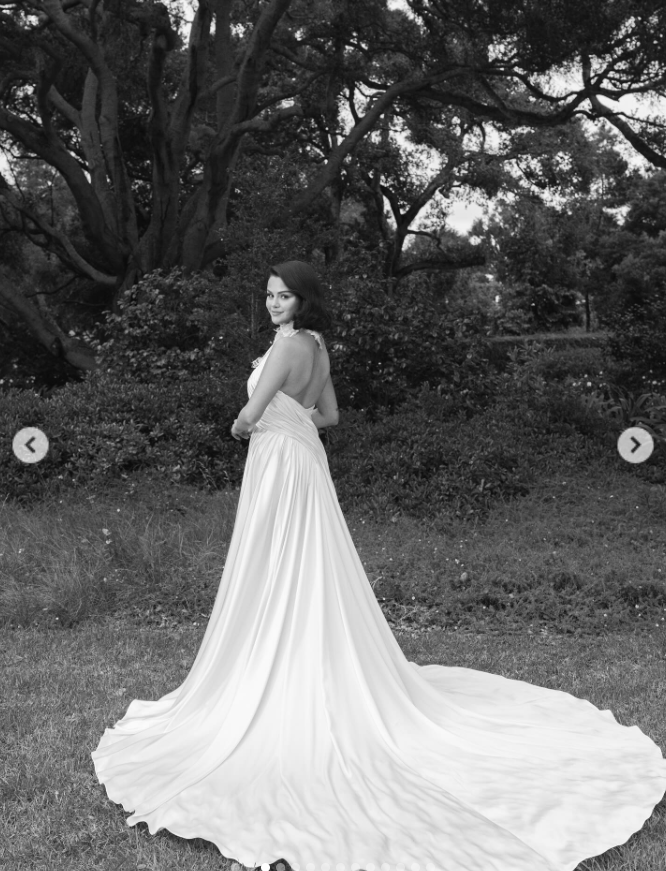 Selena Gomez poses with her back slightly turned, from a post dated September 30, 2025 | Source: Instagram/selenagomez