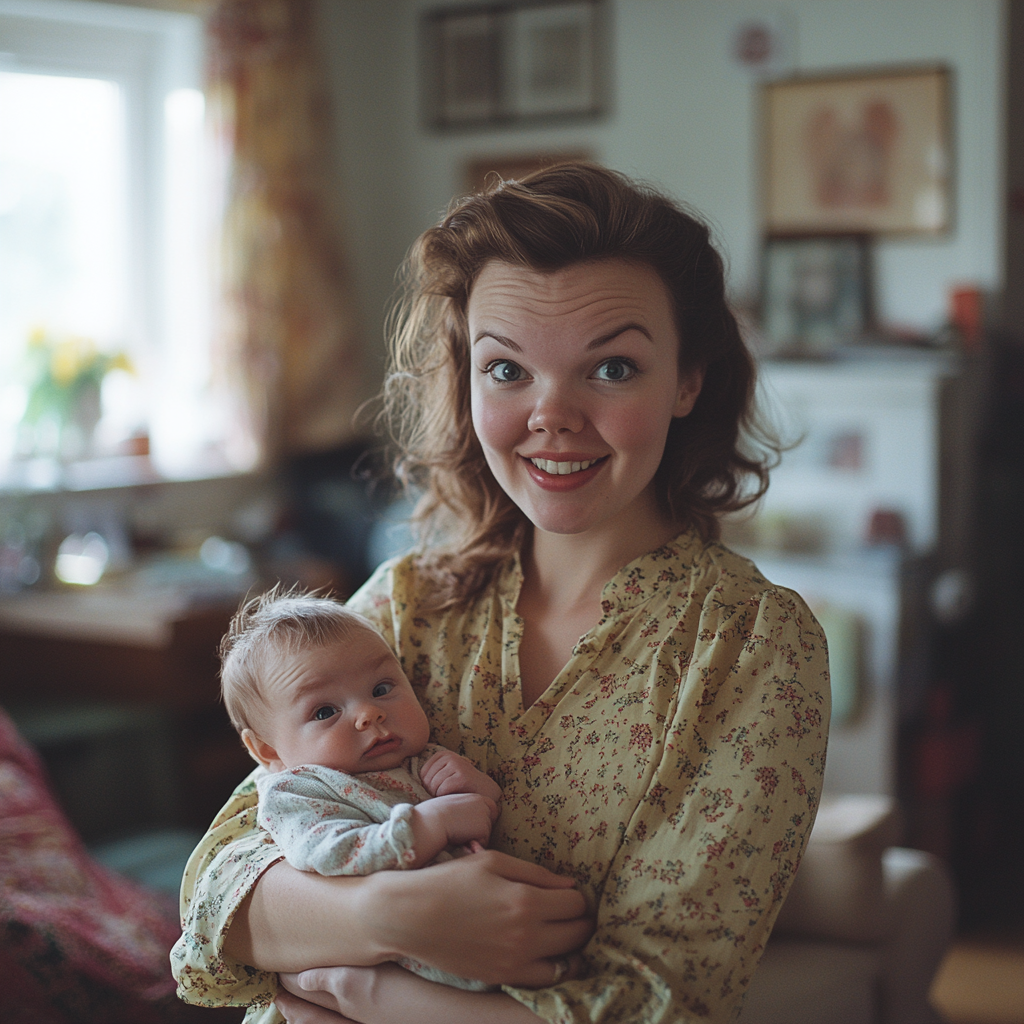 A happy woman cradling a baby | Source: Midjourney