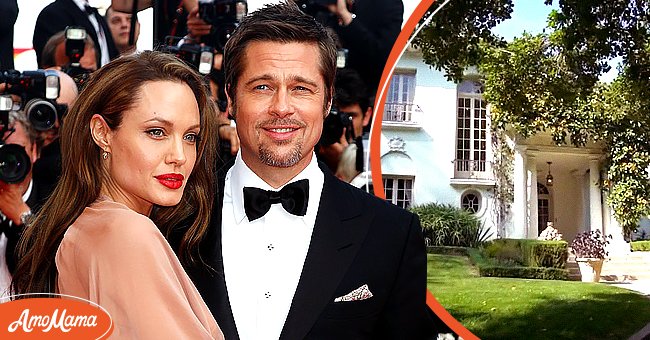 [Left]: Actors Brad Pitt and Angelina Jolie attend the Inglourious Basterds Premiere held at the Palais Des Festivals during the 62nd International Cannes Film Festival on May 20th, 2009 in Cannes, France. [Right]: Angelina Jolie's $25 million Mansion in Hollywood. | Source: Getty Images