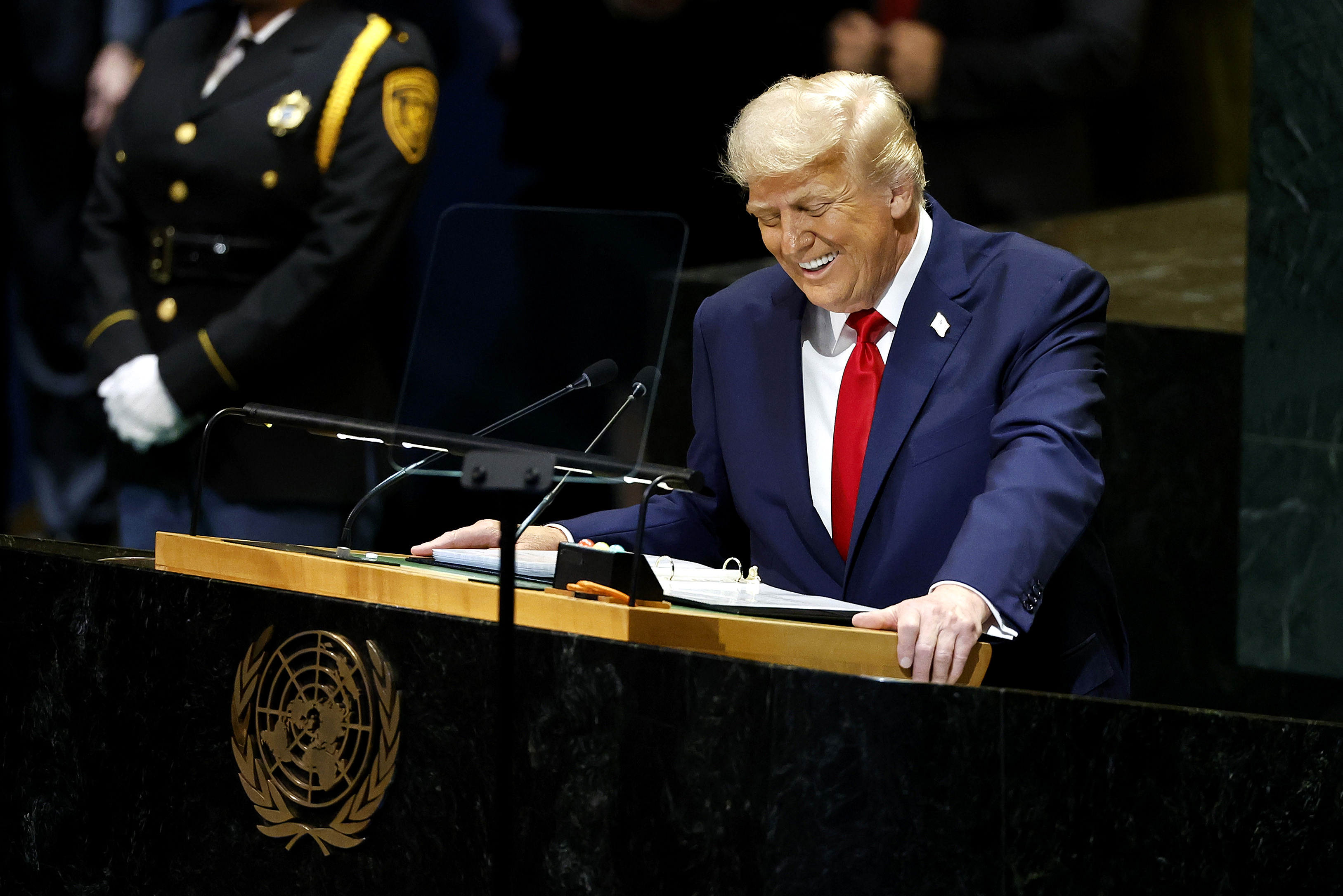Donald Trump at the 80th session of the UN's General Assembly (UNGA) in New York City on September 23, 2025. | Source: Getty Images