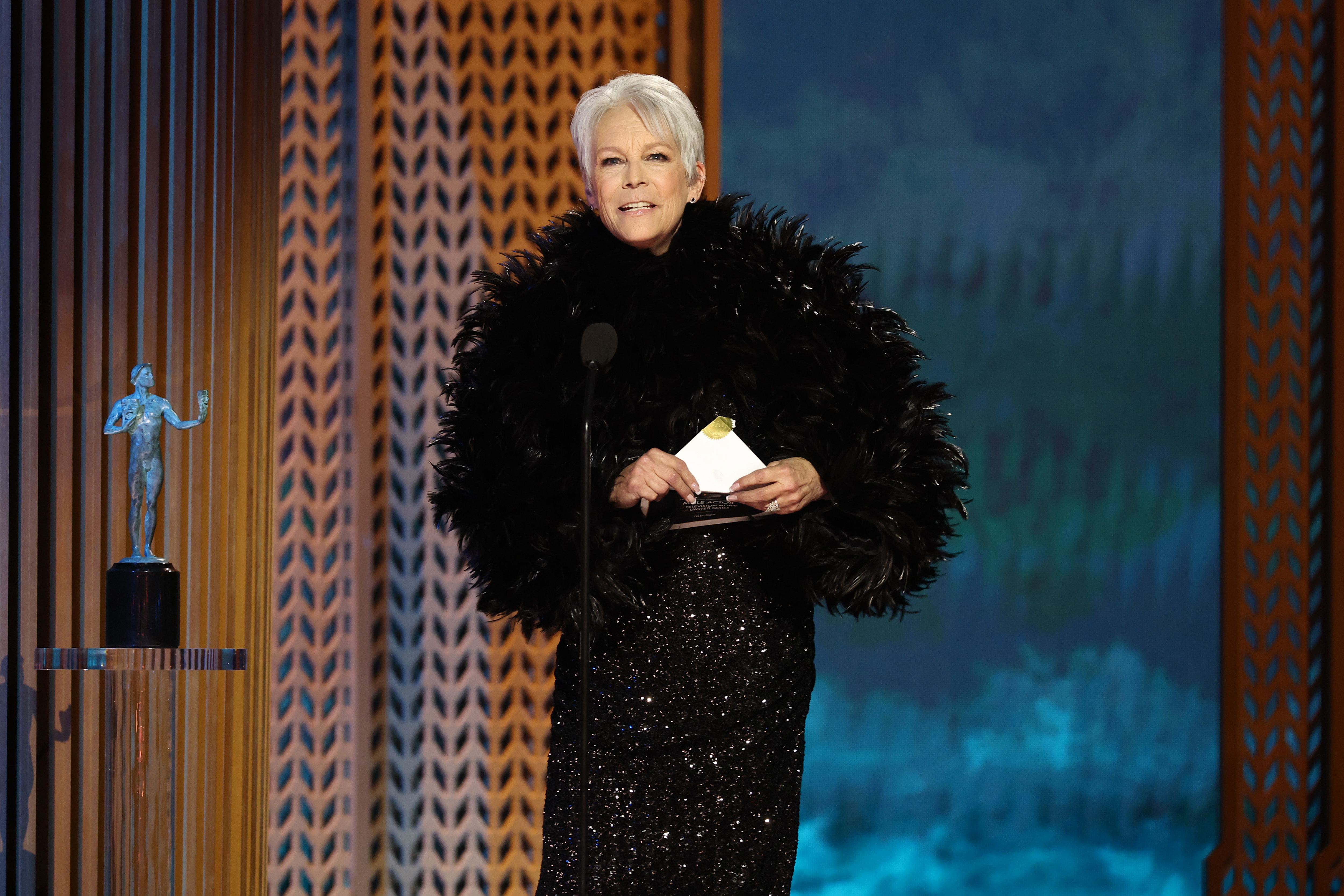 Jamie Lee Curtis speaks onstage during the 31st Annual Screen Actors Guild Awards at Shrine Auditorium and Expo Hall on February 23, 2025, in Los Angeles, California | Source: Getty Images