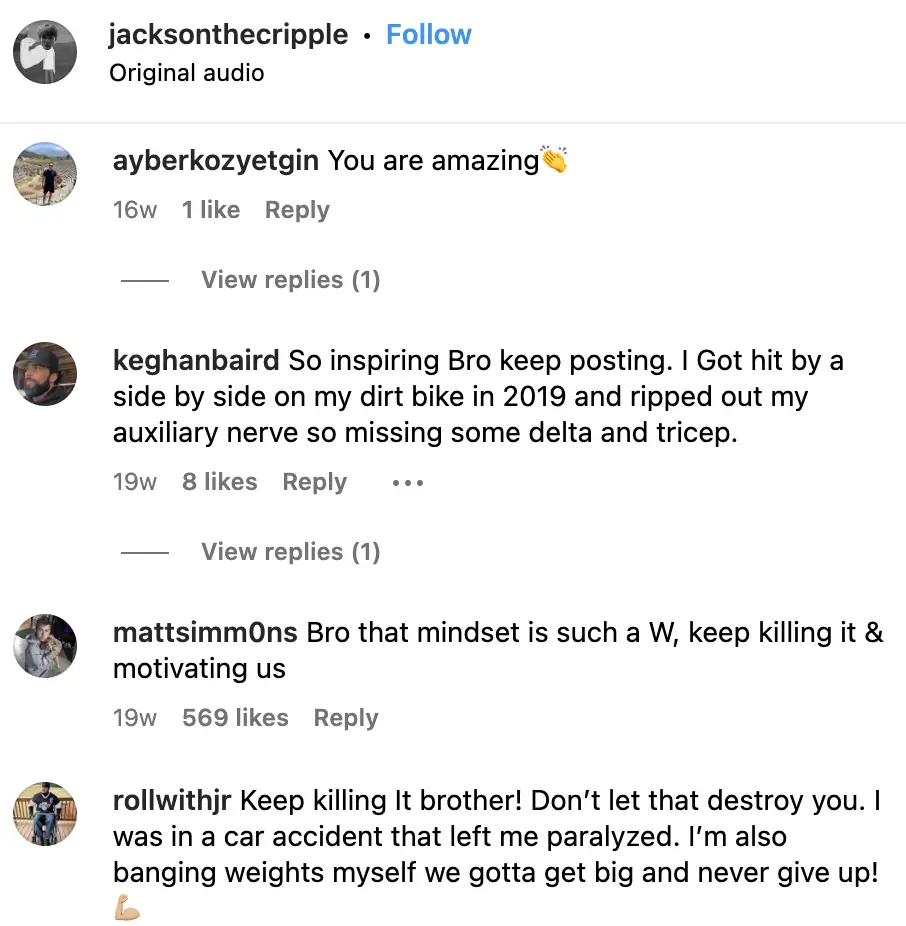 User comments on Jackson Shop's video, dated June 8, 2023 | Source: instagram.com/jacksonthecripple