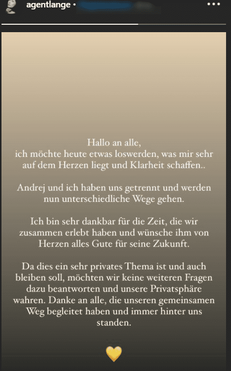 Jennys statement über die Trennung I Quelle: instagram.com/agentlange