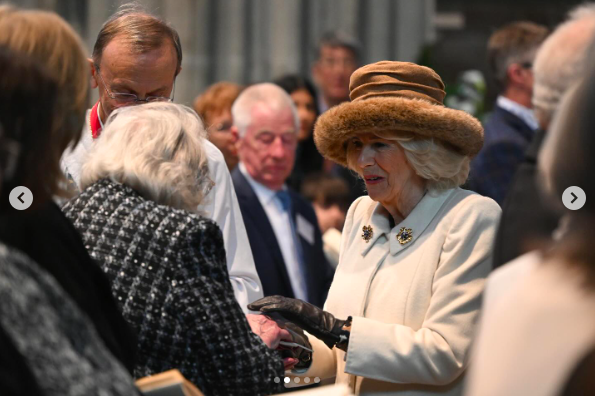 Queen Camilla presenting Maundy Money to recipients at Worcester Cathedral posted on March 28, 2024 | Source: Instagram/theroyalfamily