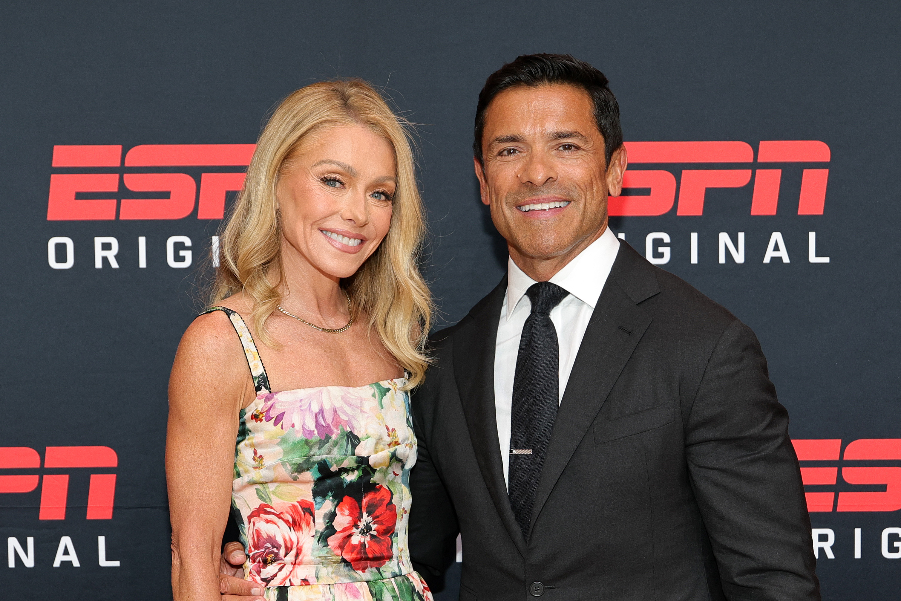 Kelly Ripa and Mark Consuelos at ESPN's "Running with the Wolves" series premiere on July 23, 2025, in New York. | Source: Getty Images