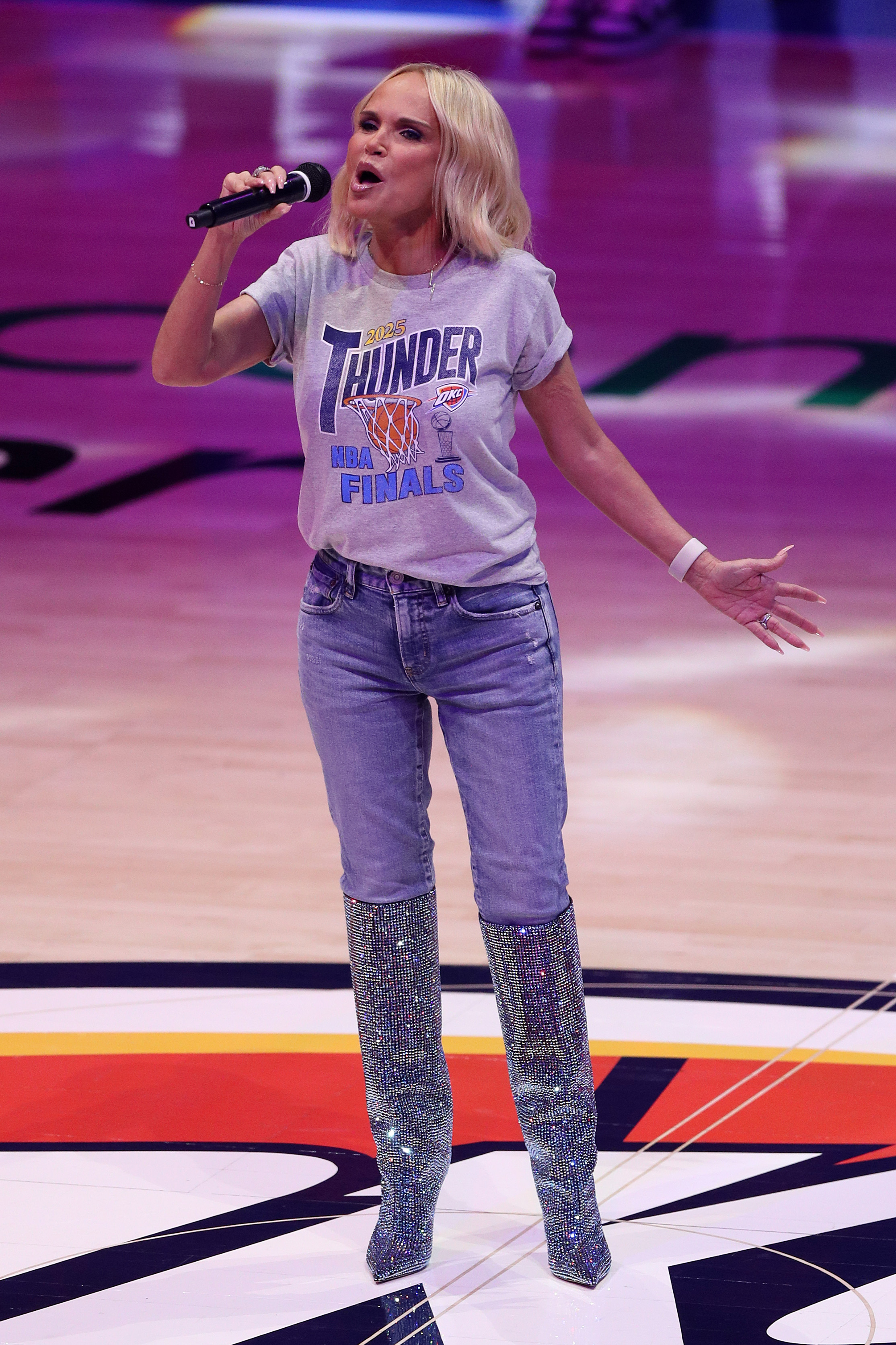 Kristin Chenoweth performs The National Anthem before the Game Seven of the NBA Finals at Paycom Center on June 22, 2025 in Oklahoma City | Source: Getty Images