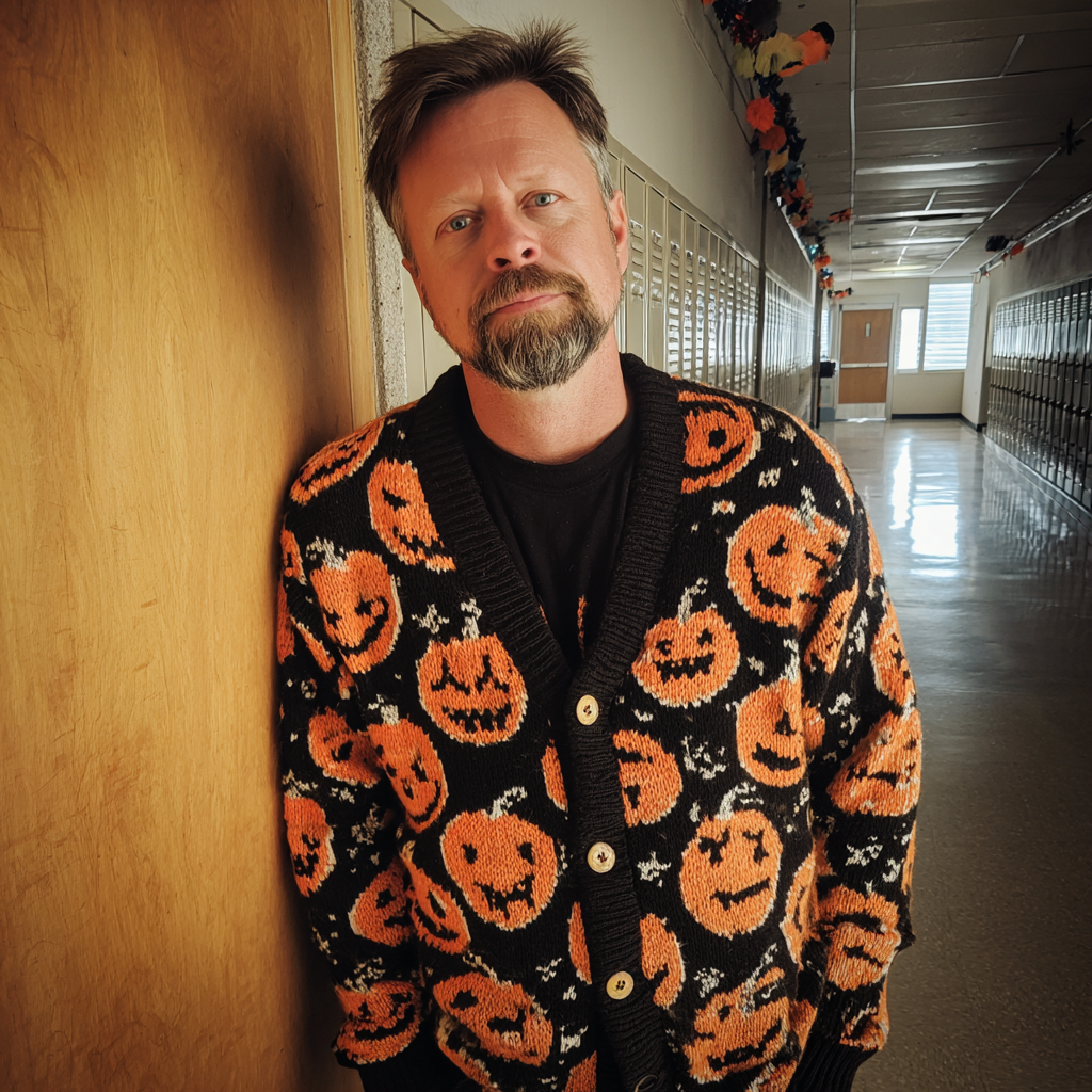 A teacher standing in a hallway | Source: Midjourney