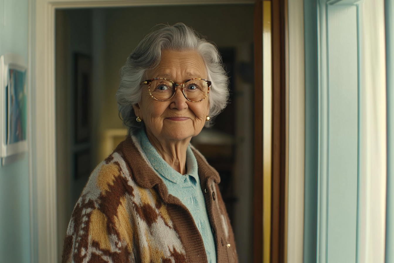 An older woman standing in a house, smiling | Source: Midjourney