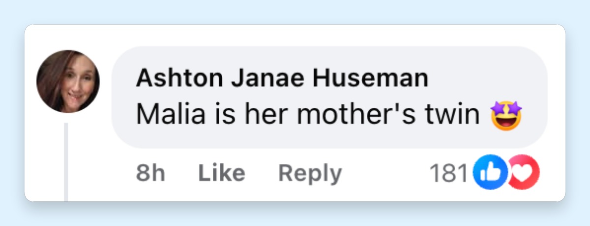 Some netizens didn't care about clothes, they focused on who the girls resembled. Here's a comment comparing Malia Obama to Michelle Obama. | Source: Facebook/Page Six