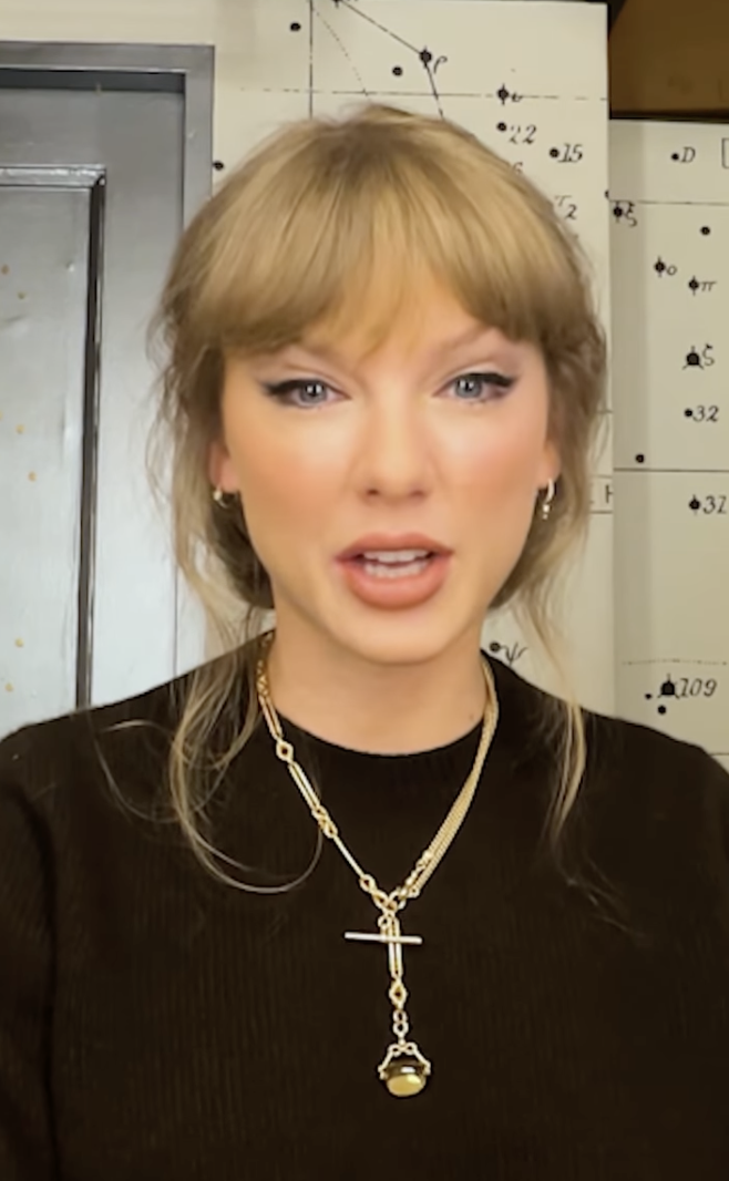 Taylor Swift's noticeably lifted eyelids and eyebrows during her appearance on "The Zane Lowe Show," posted on October 8, 2025. | Source: YouTube/Apple Music
