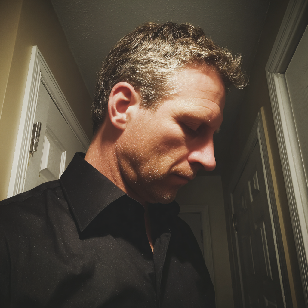A man standing in a hallway | Source: Midjourney