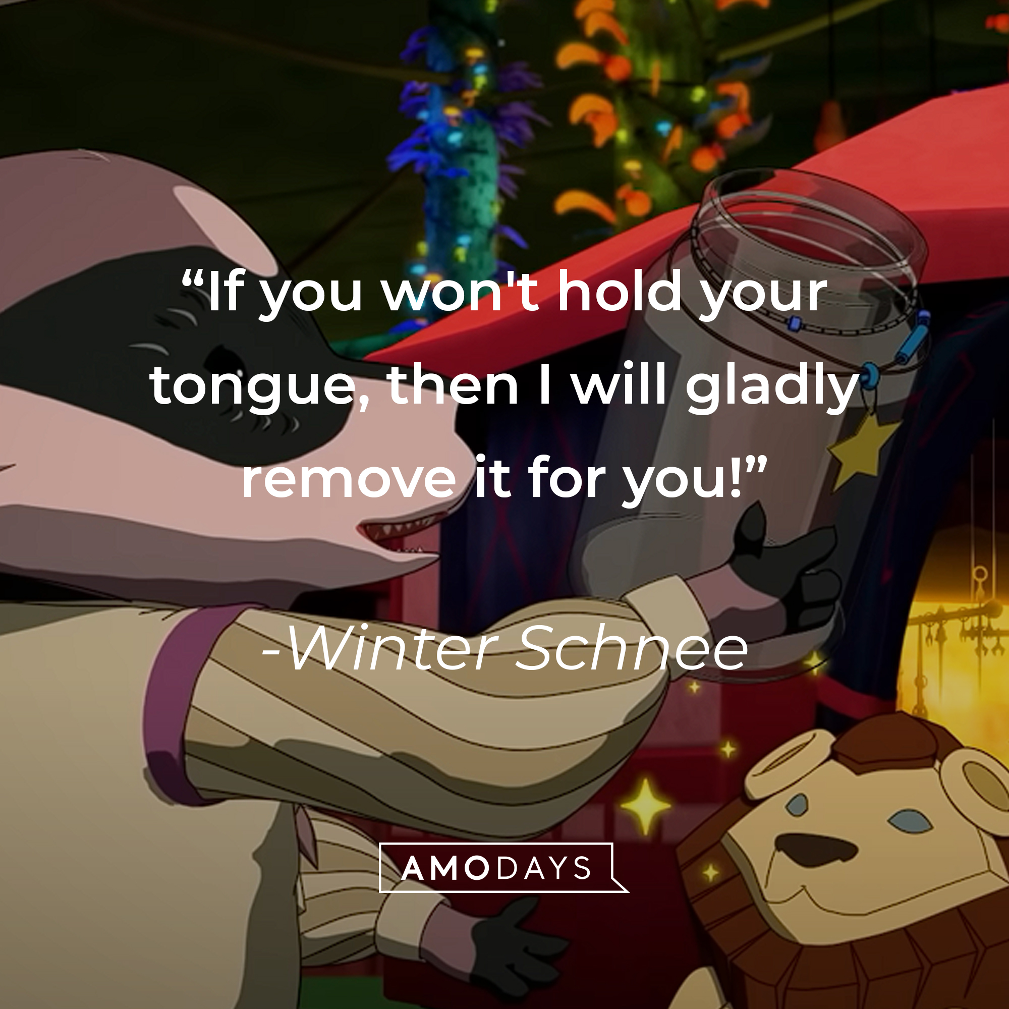 Winter Schnee's quote: "If you won't hold your tongue, then I will gladly remove it for you!" | Source: Youtube.com/crunchyrolldubs