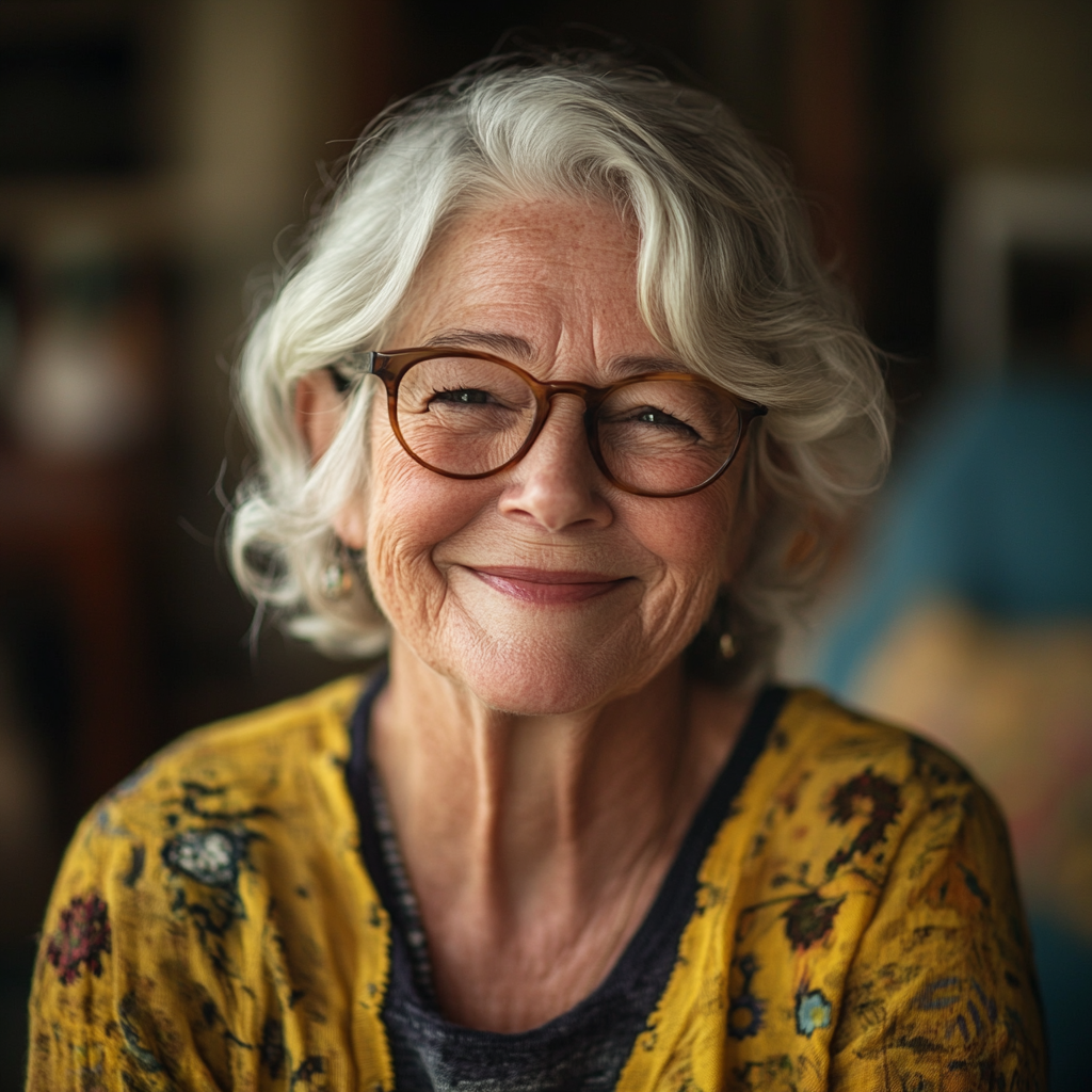 An elderly woman smiling softly | Source: Midjourney