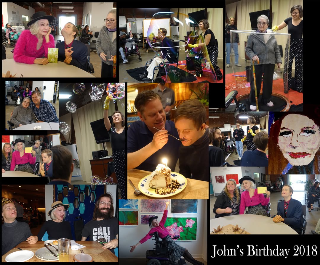 Julie Newmar with her son and others from a post dated March 14, 2018. | Source: Instagram/julienewmarofficial