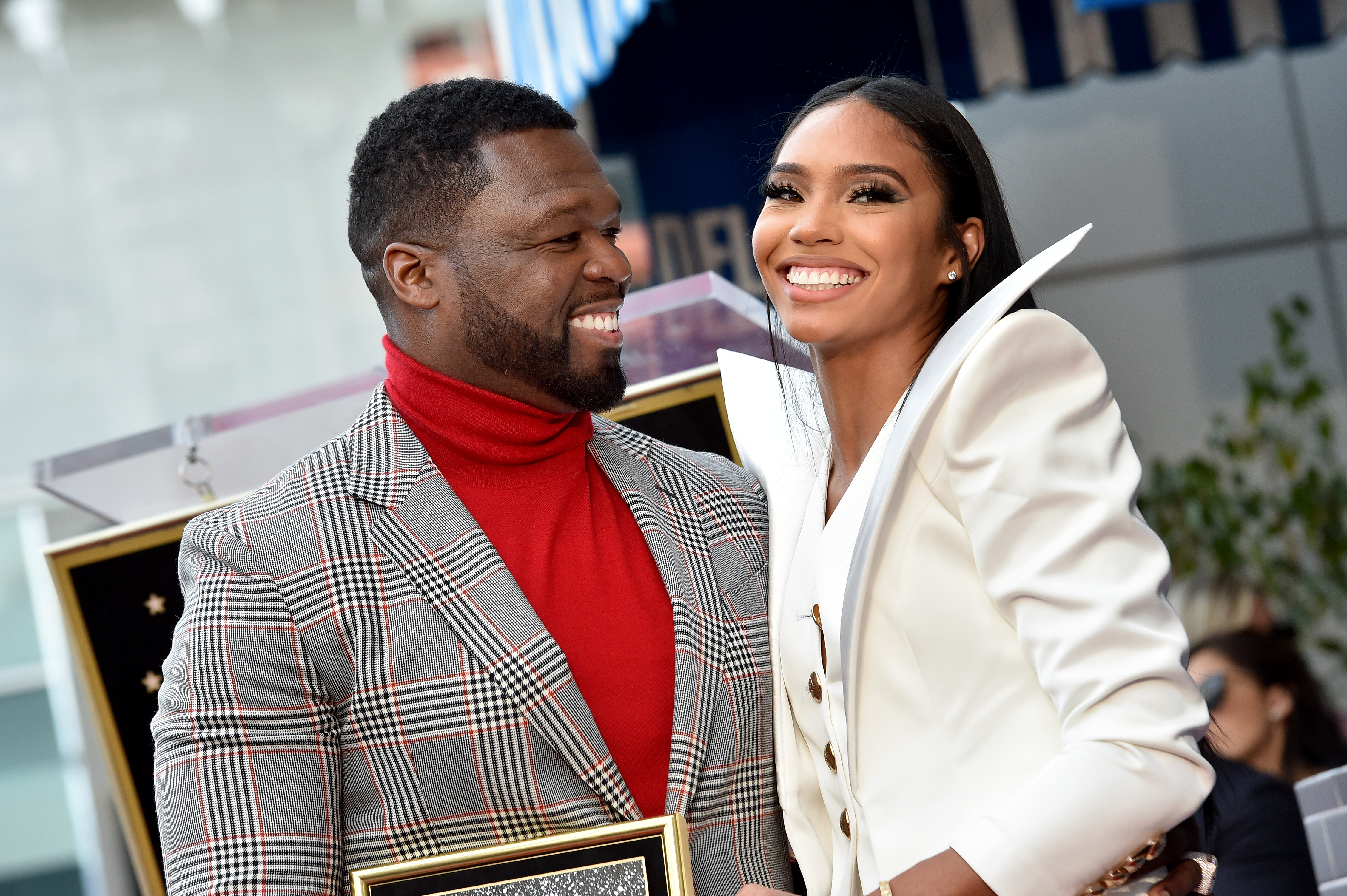 50 Cent and Jamira Haines attend the ceremony honoring Curtis "50 Cent" with a Star on the Hollywood Walk of Fame on January 30, 2020, in Hollywood, California. | Source: Getty Images