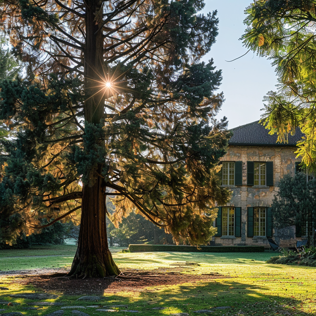 A tall shady tree overlooking a house | Source: Midjourney