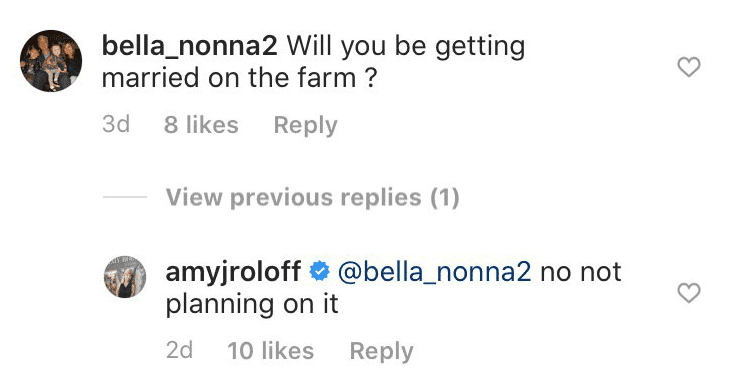User bella_nonna2's comment on Amy Roloff's engagement | Photo: Instagram/ AmyJRoloff