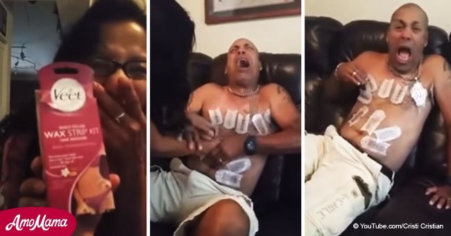 Woman pranks boyfriend by placing wax strips on him