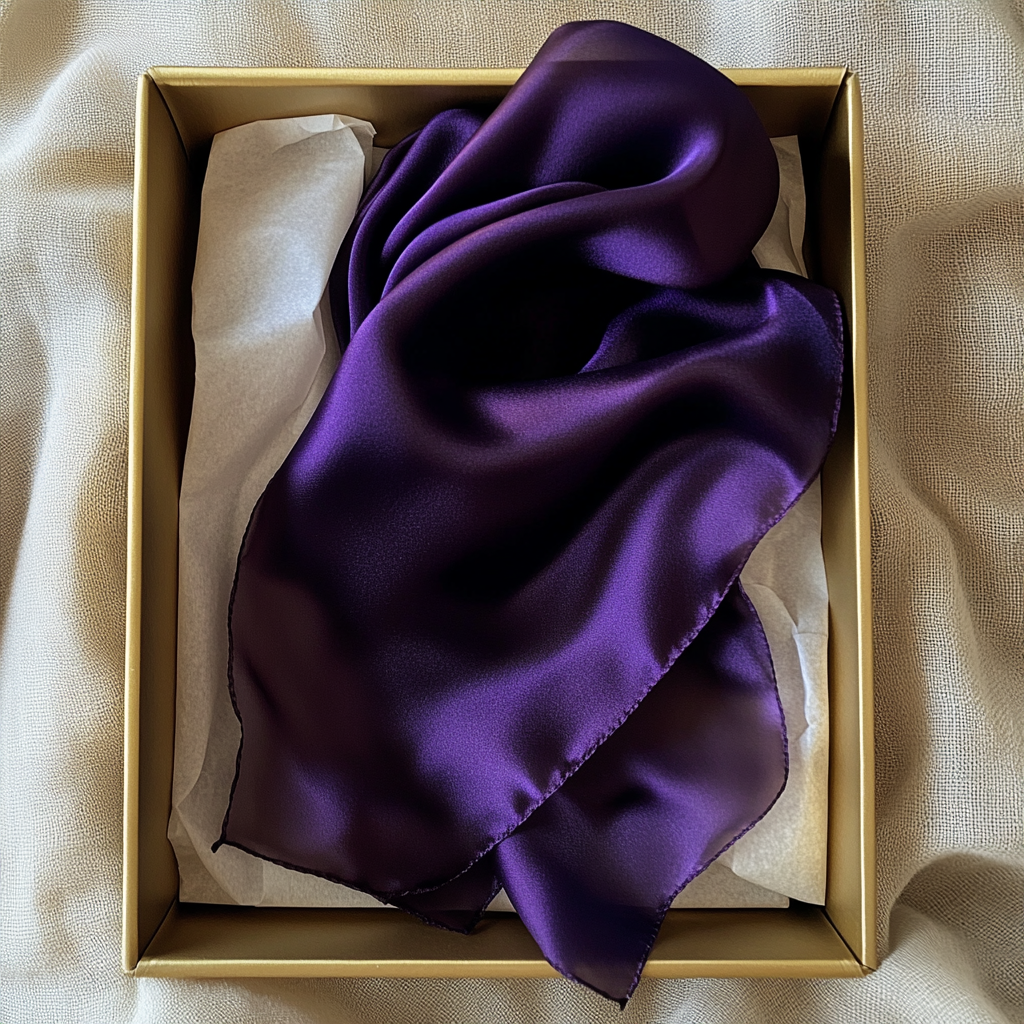 A purple scarf in a box | Source: Midjourney