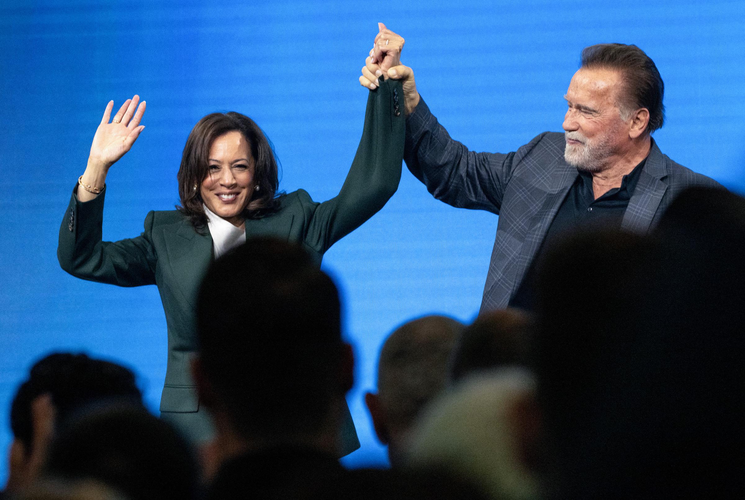 The former Vice President was also with them at the event. At this event, US-Austrian actor and former Governor of California Arnold Schwarzenegger and Kamala Harris reacted at the end of a panel discussion at the Austrian World Summit of the Schwarzenegger Climate Initiative on June 16, 2026, in Vienna, Austria. | Source: Getty Images