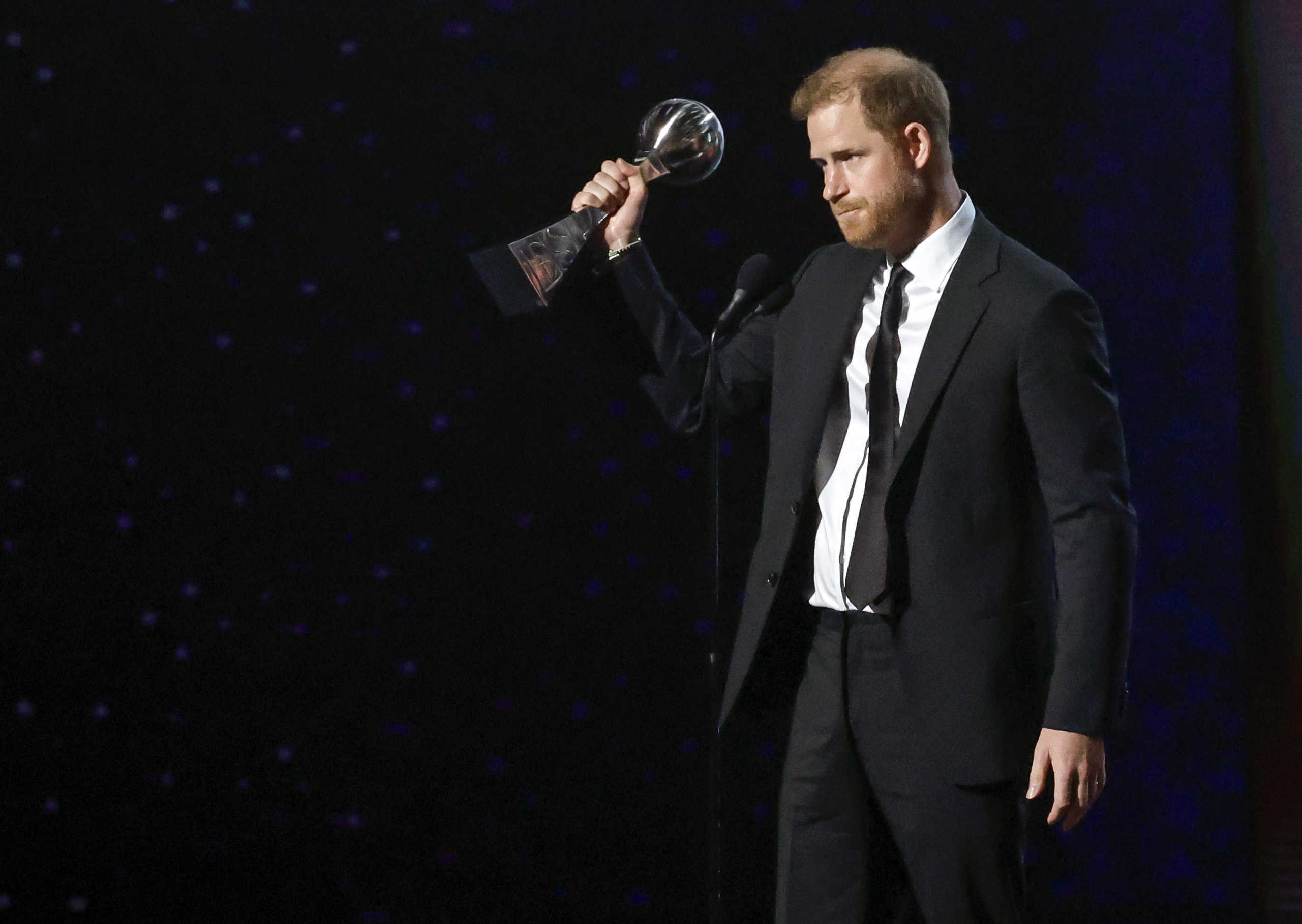 Prince Harry accepts the Pat Tillman Award during the ESPY Awards on July 11, 2024, in Hollywood, California | Source: Getty Images