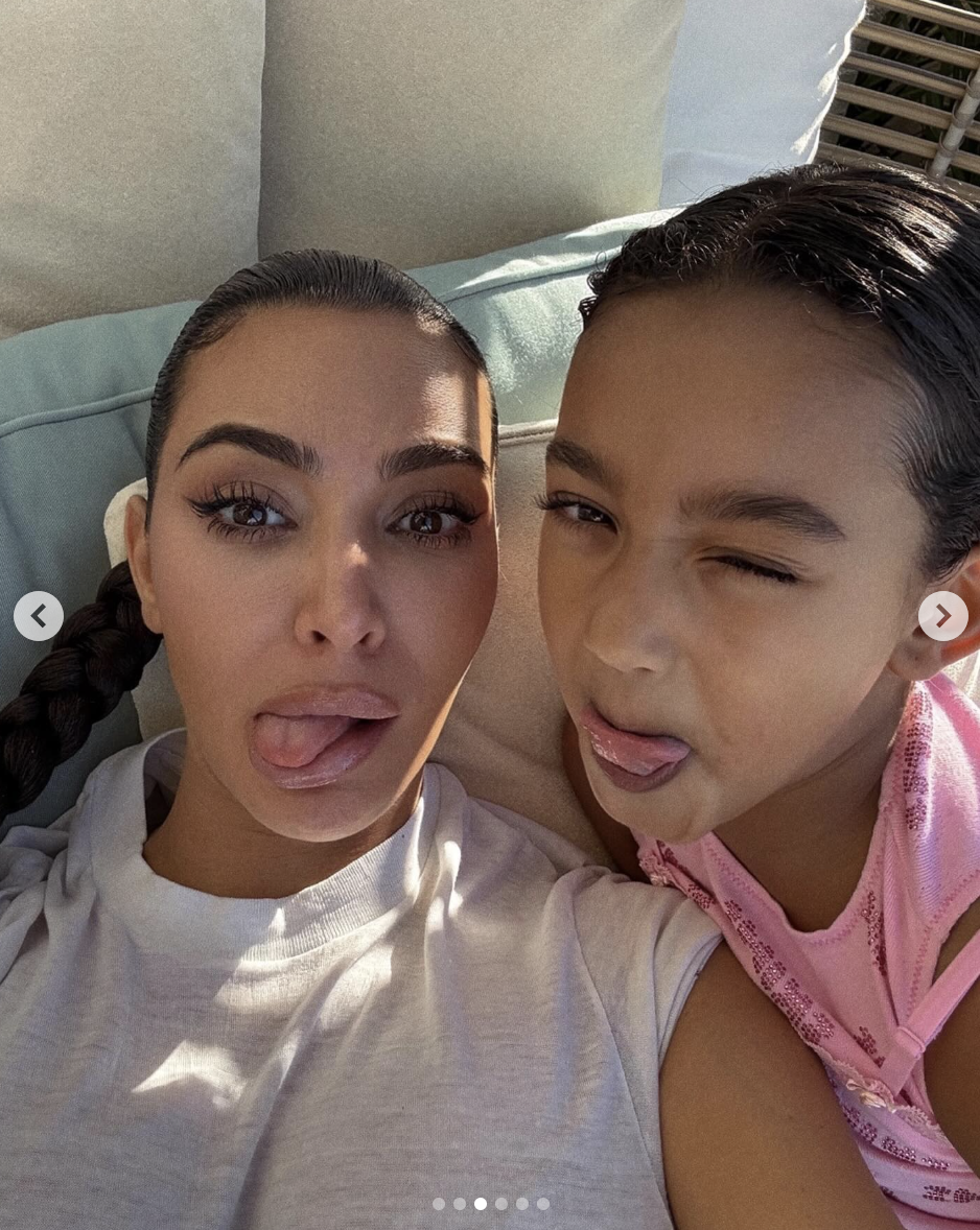 Kim Kardashian and Chicago West stick out their tongues in a selfie shared on January 15, 2025 | Source: Instagram/kimkardashian