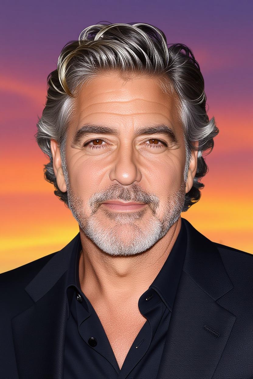 An AI-generated image of George Clooney with a different hairstyle | Source: Grok