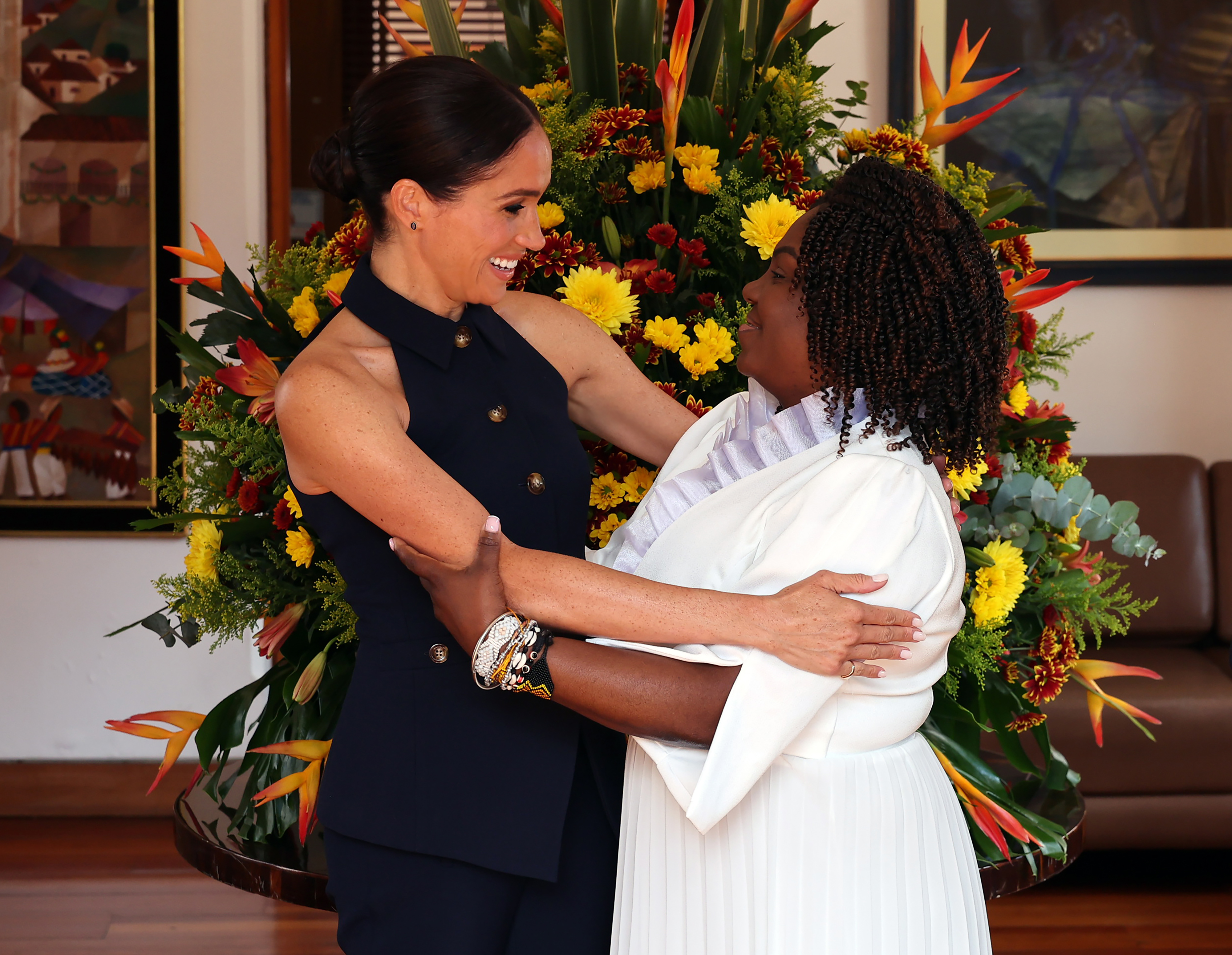 Meghan, Duchess of Sussex is welcomed to Colombia by Vice President Francia Márquez at her official residence in Bogota, Colombia, on August 15, 2024 | Source: Getty Images