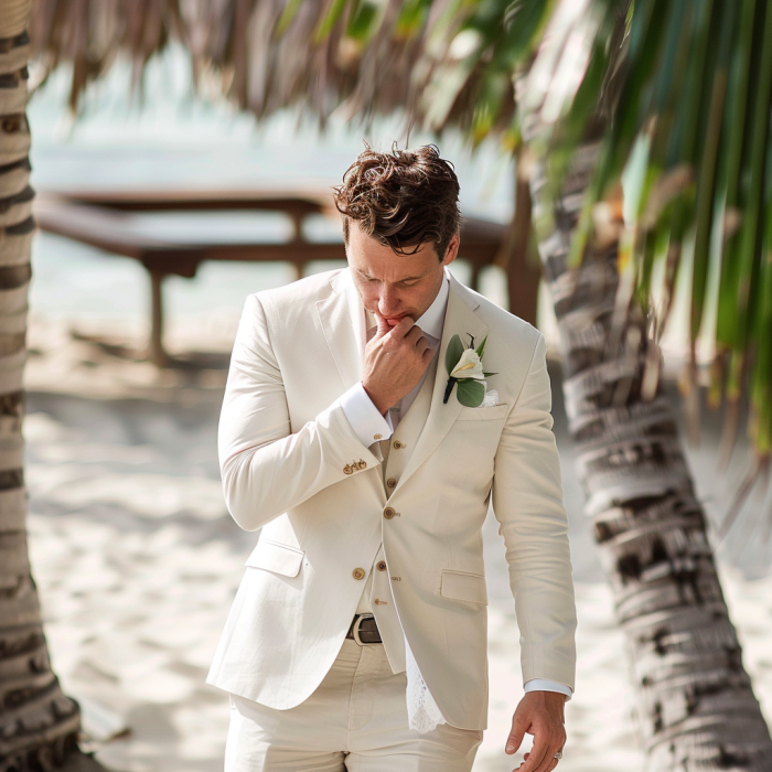 A sad groom leaving his wedding venue in tears | Source: Midjourney