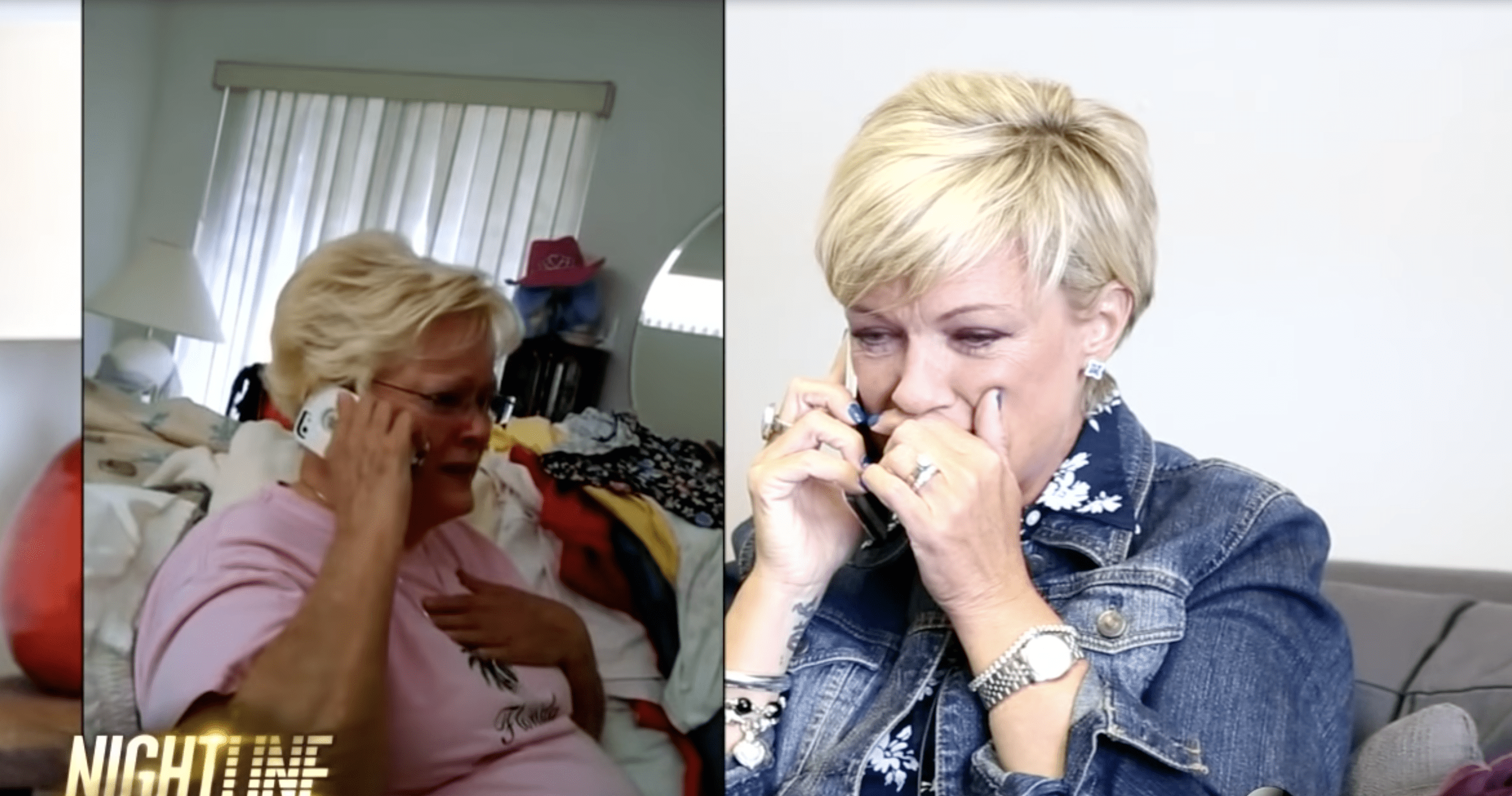 Teresa Stinson and her biological mother, Christine Shirley talking on the phone. | Source: YouTube/abcNews