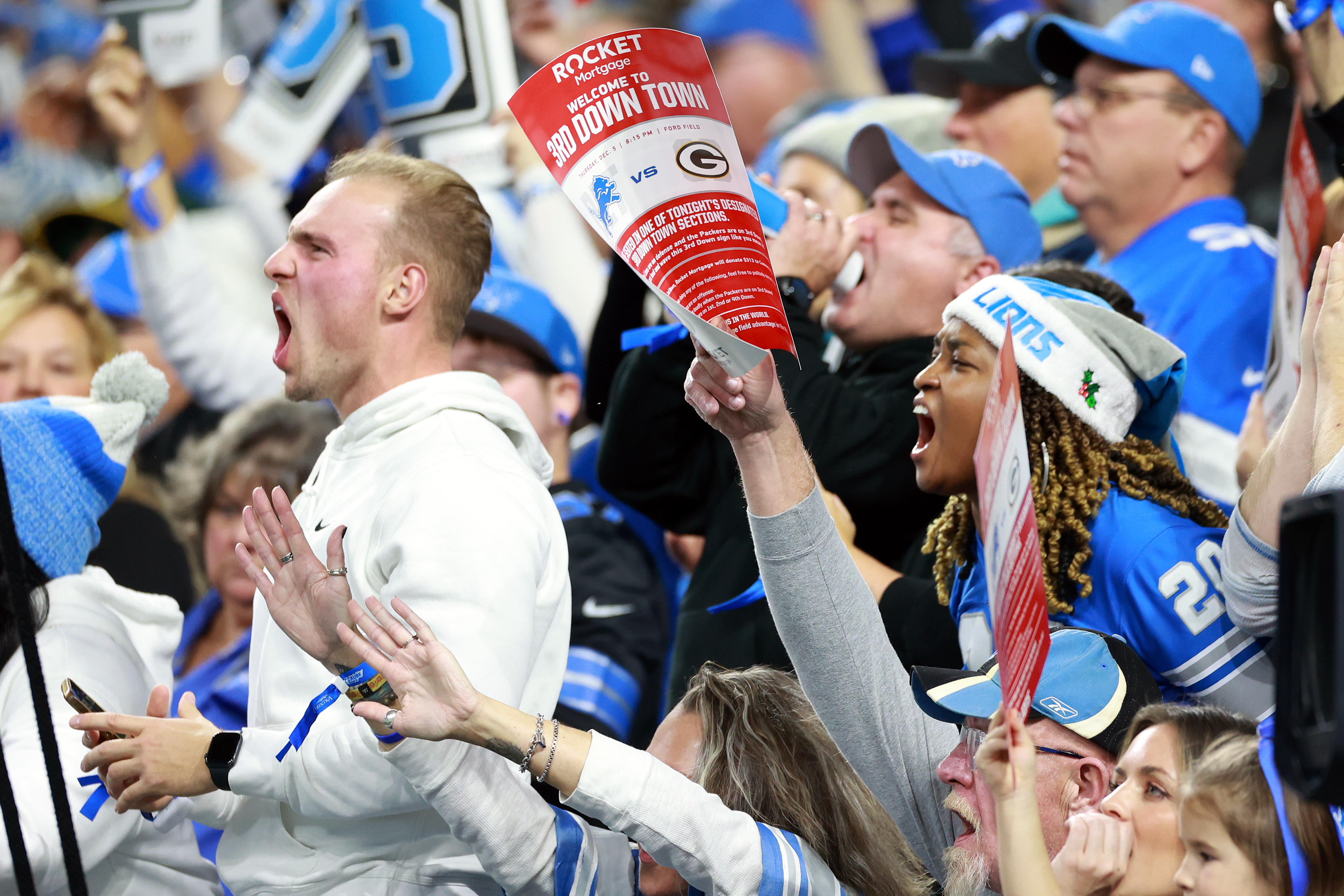 Fans cheer during the Detroit Lions vs. Green Bay Packers game in Detroit, Michigan, on December 5, 2024 | Source: Getty Images