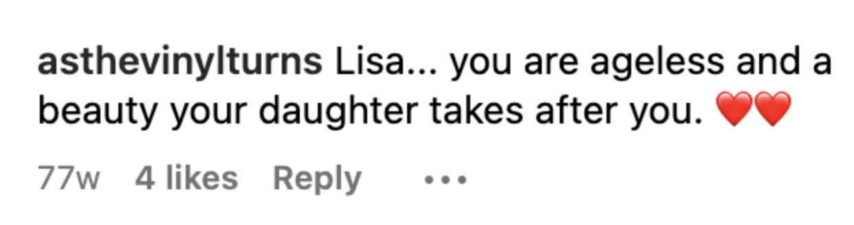 A comment left on an Instagram post by Lisa Hartman Black in 2021 | Source: Instagram.com/lisahartmanblackofficial_/