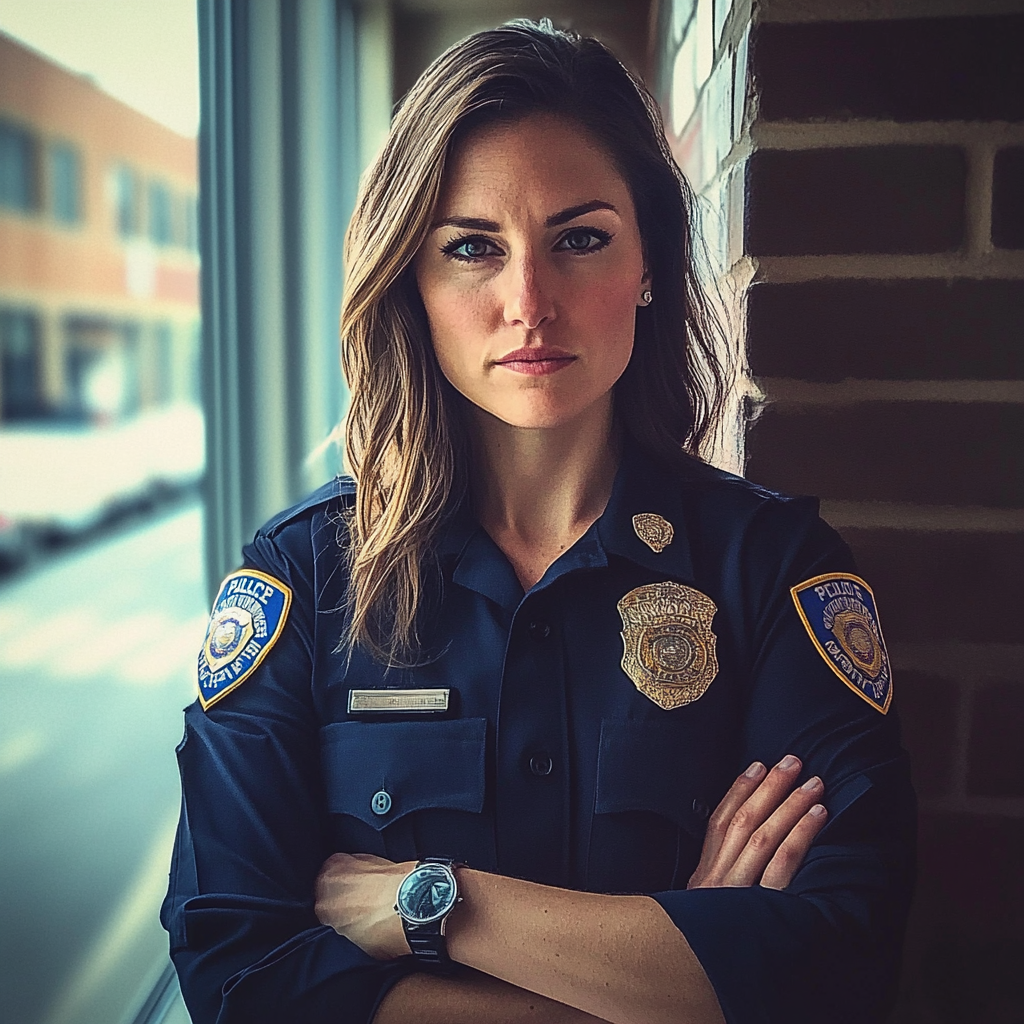 A policewoman with folded arms | Source: Midjourney