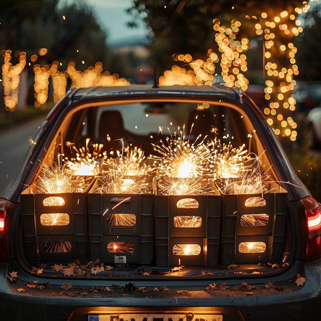 Fireworks going off in the car | Source: Midjourney