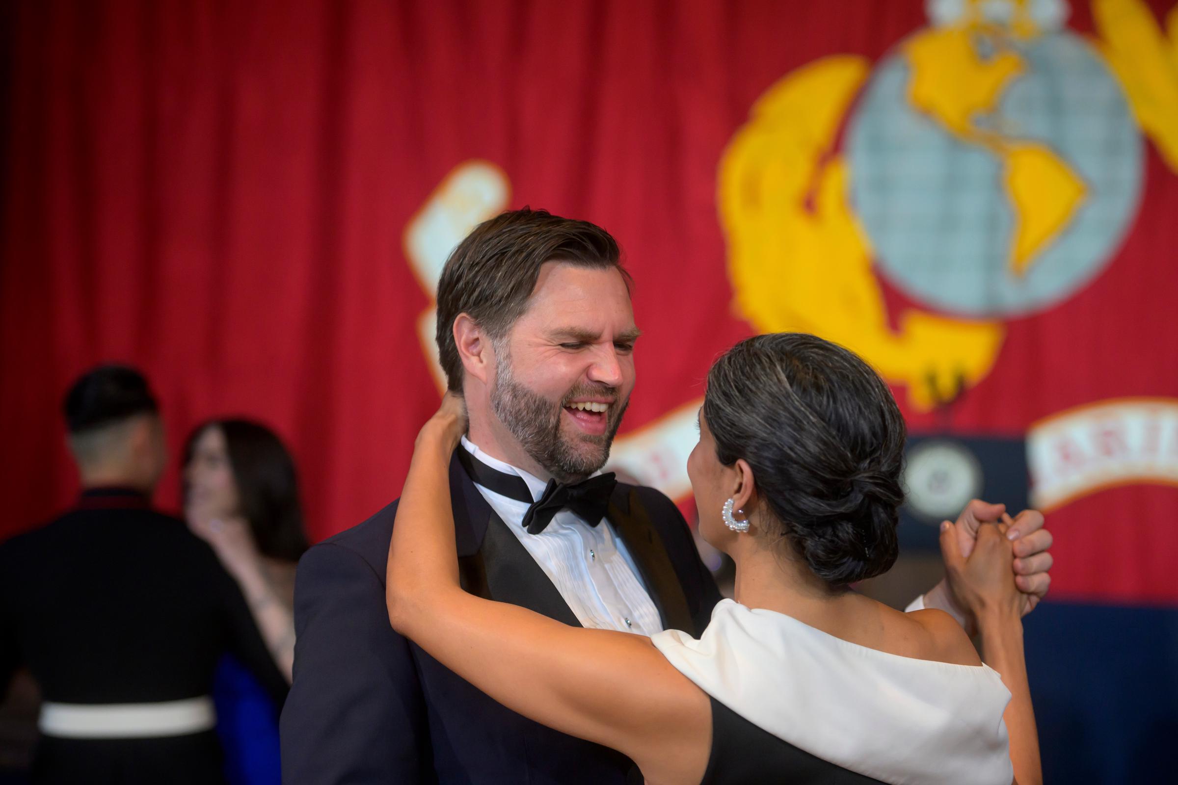 JD dances with Usha Vance at the Marine Ball at the Washington Hilton on November 8, 2025 in Washington, DC | Source: Getty Images