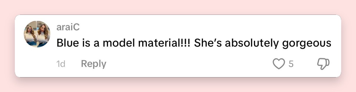 Fan comment about Blue Ivy Carter, posted on April 9, 2026. | Source: TikTok/@tashjanec