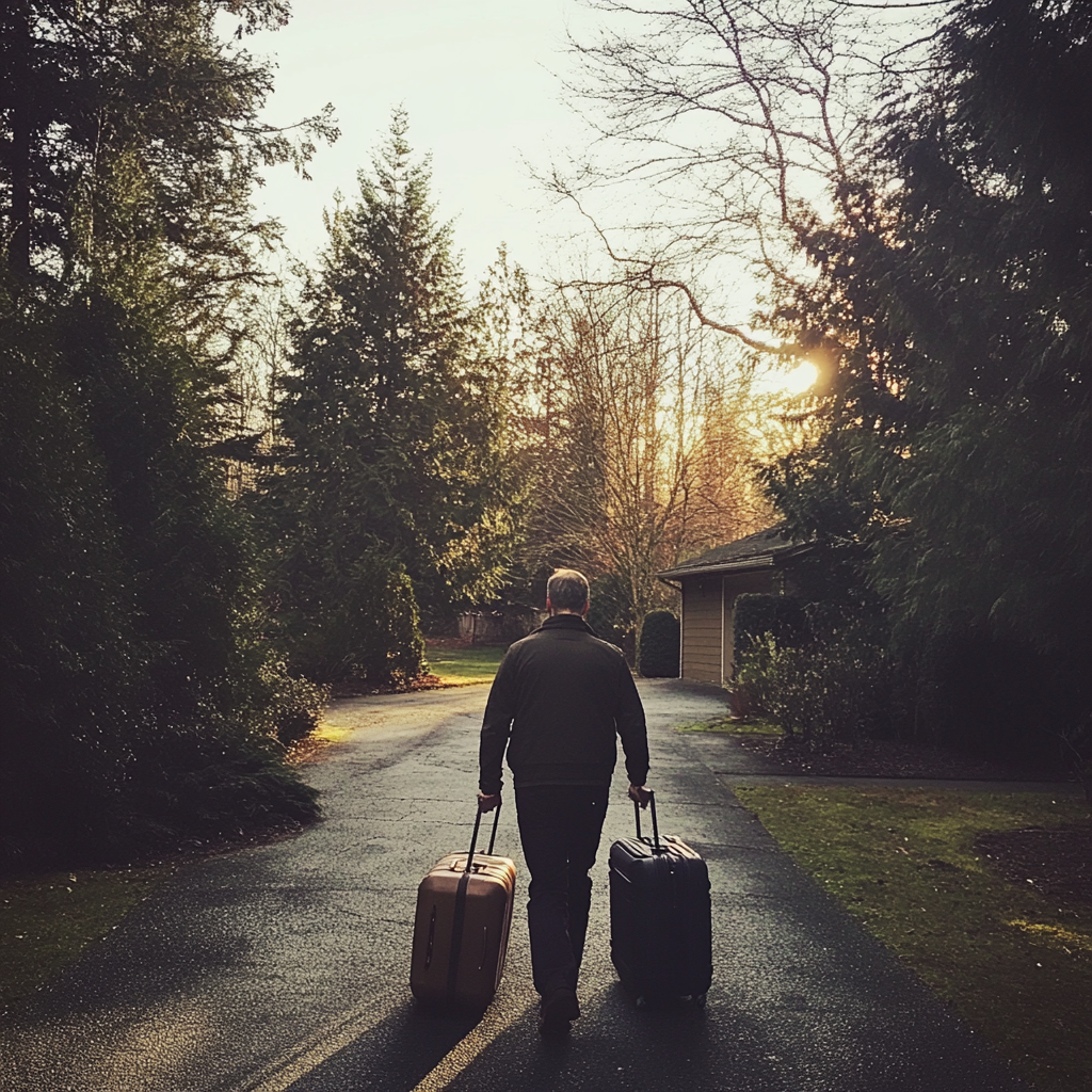 A man walking down a driveway | Source: Midjourney