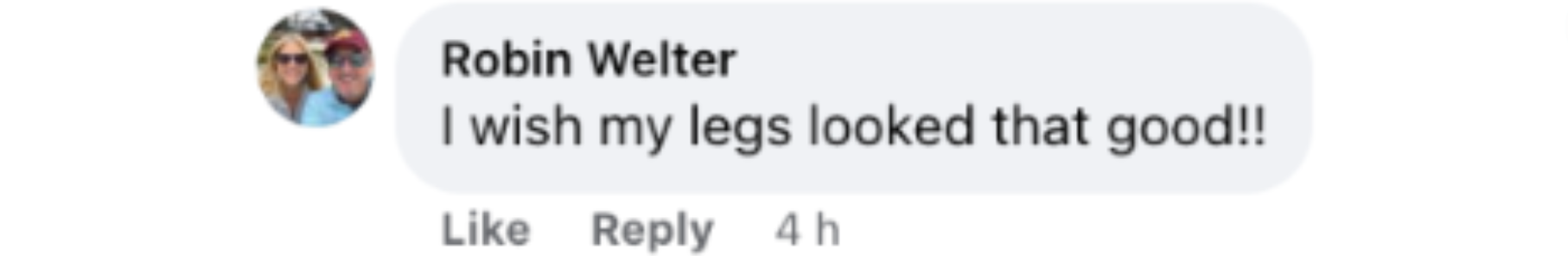 A comment about Suzanne Somers' legs on a Facebook Live video she posted in April 2023 | Source: facebook.com/watch/suzannesomers/
