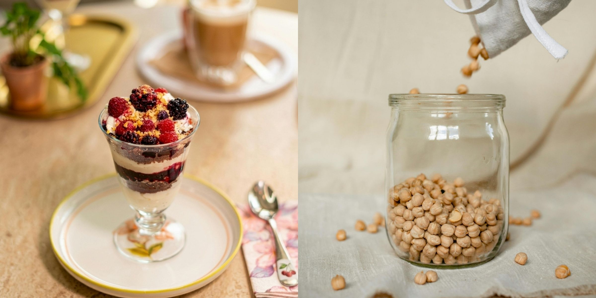 A yogurt parfait | A jar of chickpeas | Source: Pexels