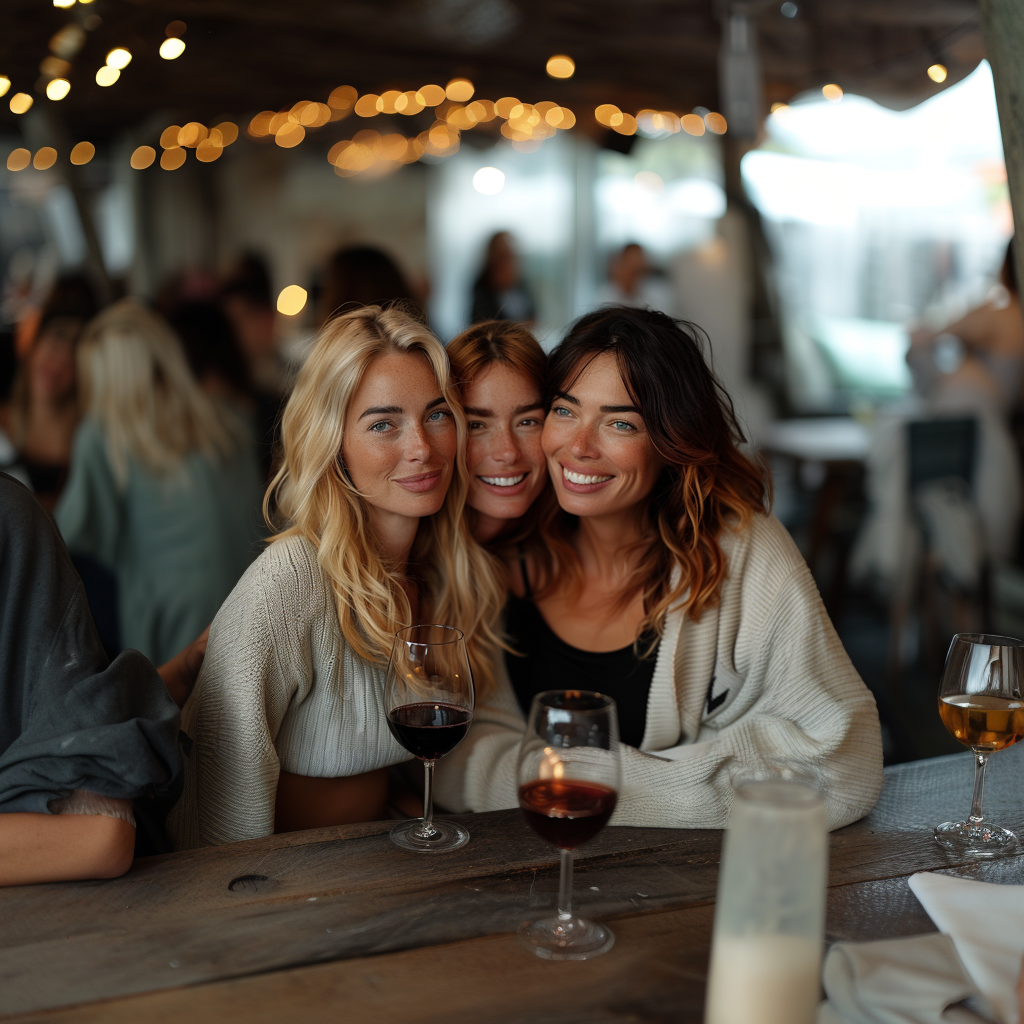 Meredith, Robin and Amelia drinking wine together | Source: Midjourney