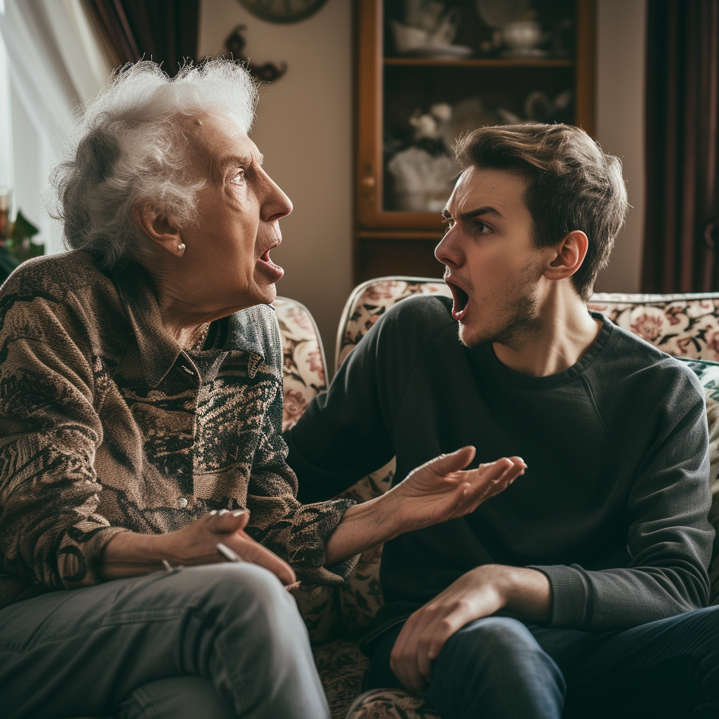 An older woman arguing with a young man | Source: Shutterstock