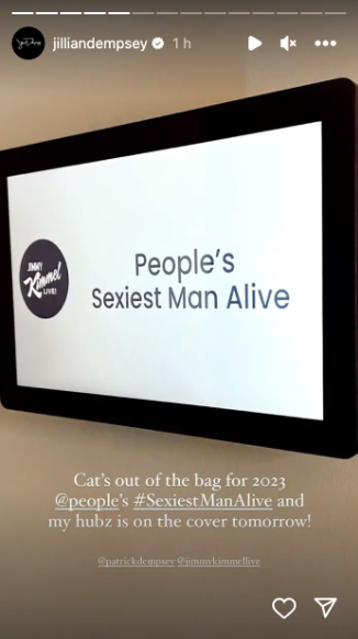 People's 2023 Sexiest Man Alive placard, dated November 8, 2023 | Source: Instagram/jilliandempsey