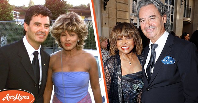 Erwin Bach and Tina Turner posing together on July 31, 1999, and the pair at the Giorgio Armani Prive Haute Couture Fall Winter 2018/2019 show as part of Paris Fashion Week on July 3, 2018, in Paris, France | Photos: Kay Nietfeld/picture alliance & Bertrand Rindoff Petroff/Getty Images