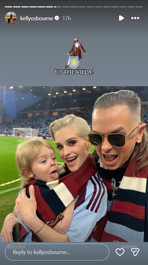 Kelly Osbourne poses with her son and fiancé at Villa Park on 21 December 2025 in Birmingham, England. | Source: Instagram/kellyosbourne