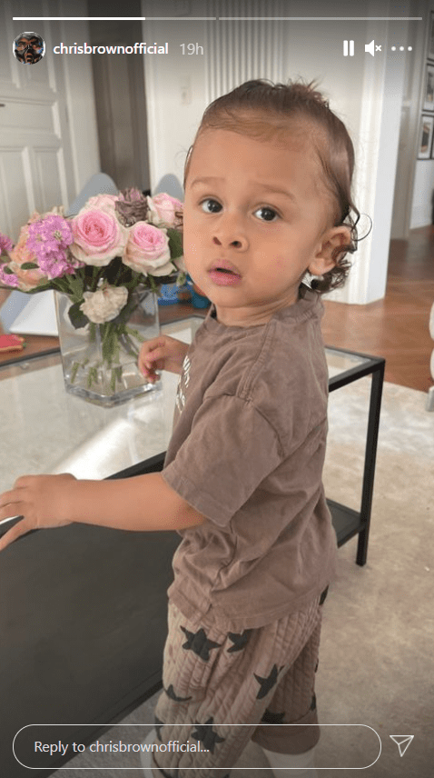 Chris Brown shares a picture of his son Aeko wearing a beige shirt and staring at the camera. | Photo: Instagram/Chrisbrownofficial