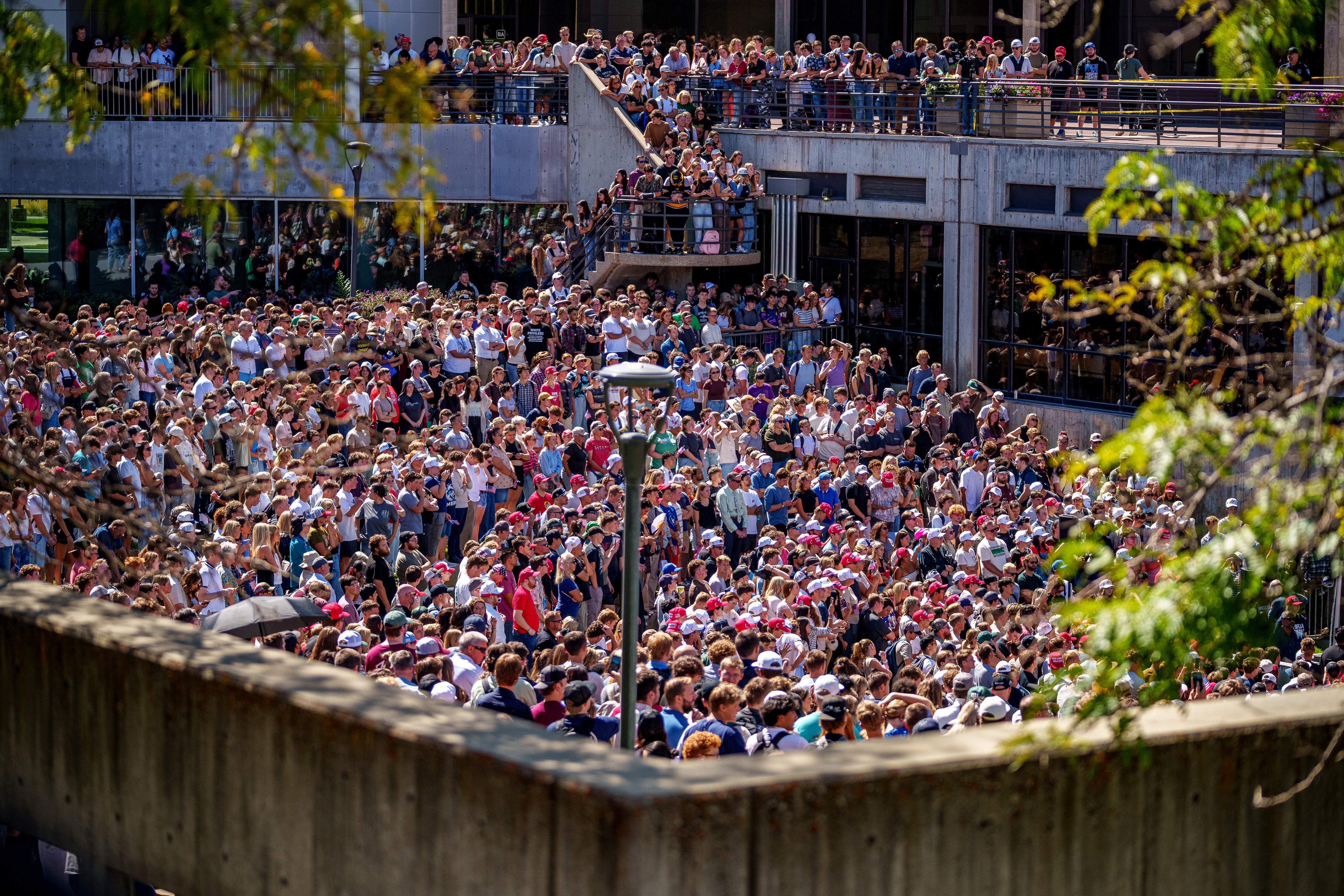 A crowd watches as Charlie Kirk appears at Utah Valley University on September 10, 2025 in Orem | Source: Getty Images